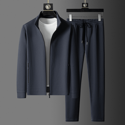 Trainingsanzug - Herren-Zip-Up-Jacke und Trainingshose Activewear-Set-Dunkelgrau-S-Chaps Herrenmode
