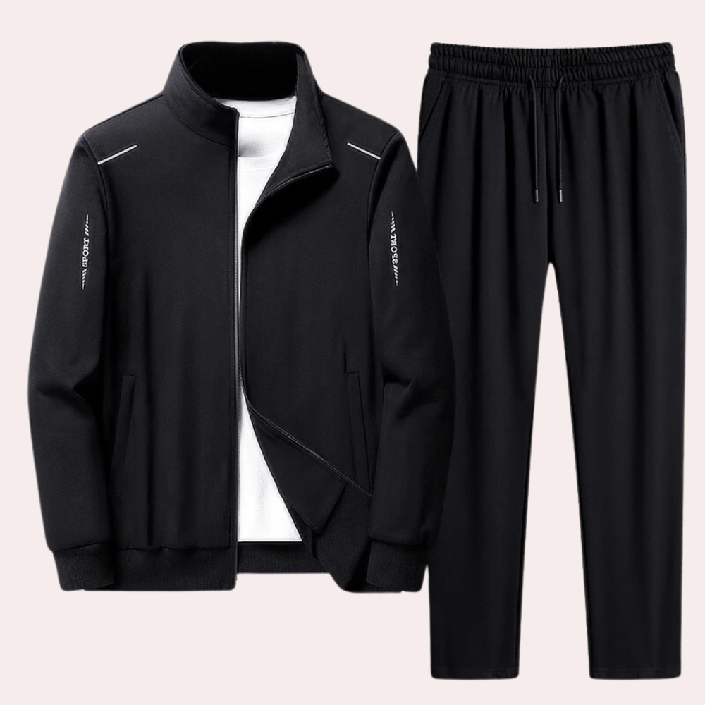 Herren Trainingsanzug Zweiteiliges Set Sweatjacke und Hose Schwarz - Eveloria