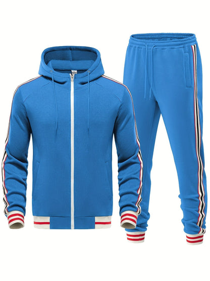 Trainingsanzug – Zweiteiliges Set für Männer mit Kapuzenjacke mit Reißverschluss und Jogginghose-Chaps Herrenmode