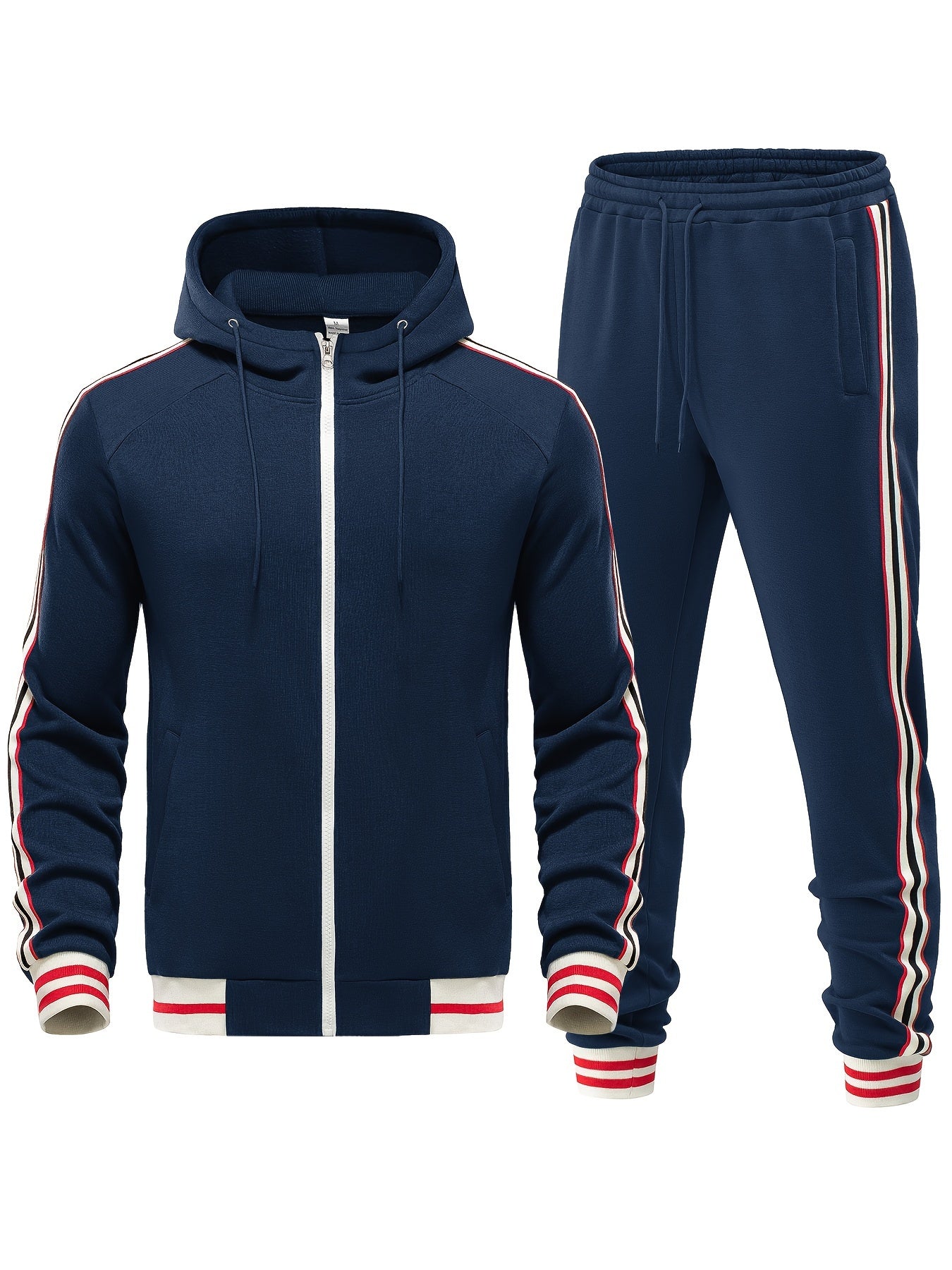 Trainingsanzug – Zweiteiliges Set für Männer mit Kapuzenjacke mit Reißverschluss und Jogginghose-Chaps Herrenmode