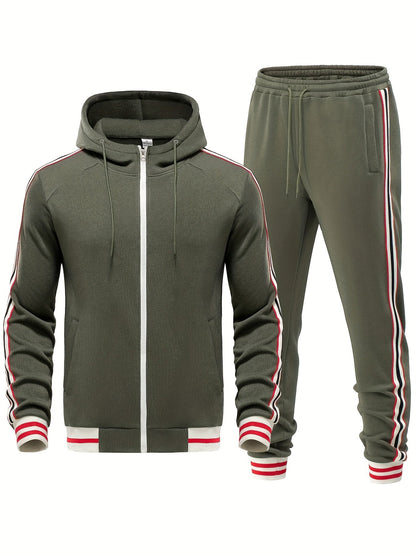 Trainingsanzug – Zweiteiliges Set für Männer mit Kapuzenjacke mit Reißverschluss und Jogginghose-Chaps Herrenmode