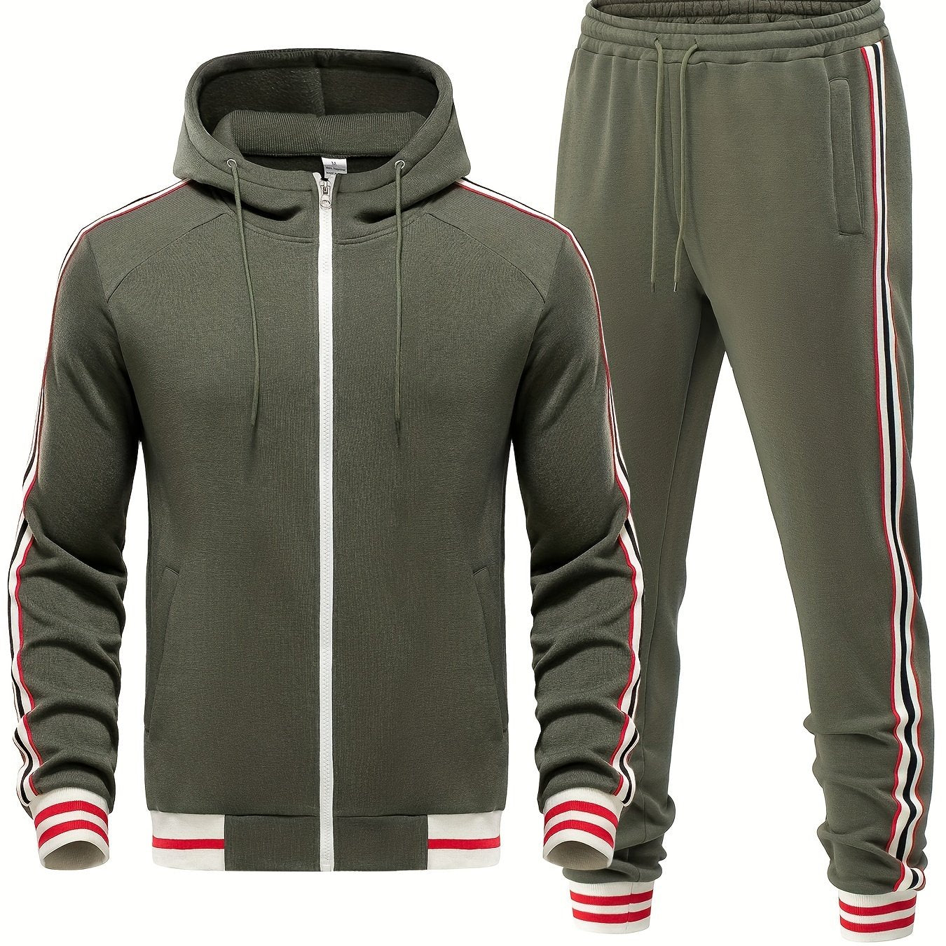 Trainingsanzug – Zweiteiliges Set für Männer mit Kapuzenjacke mit Reißverschluss und Jogginghose-Grün-S-Chaps Herrenmode