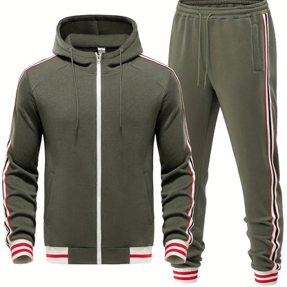 Trainingsanzug – Zweiteiliges Set für Männer mit Kapuzenjacke mit Reißverschluss und Jogginghose-Grün-S-Chaps Herrenmode