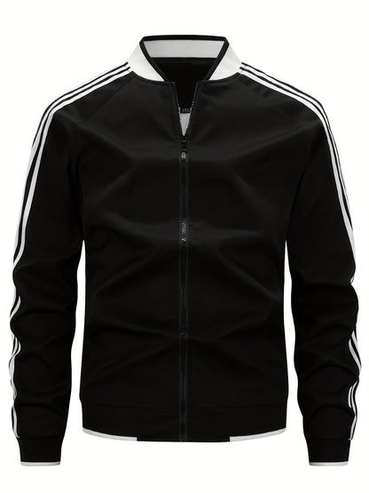 Trainingsjacke - Zip-Up - Gestreift - Sportjacke - Herrenbekleidung-Schwarz-XS-Chaps Herrenmode