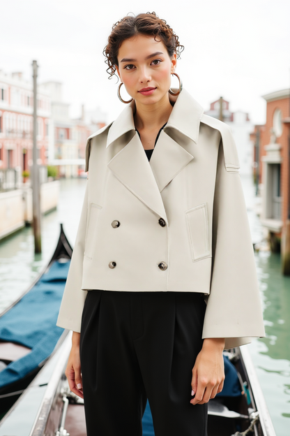 Damen Kurzer Trenchcoat Doppelreiher Elegantes Design Beige - Norvielle