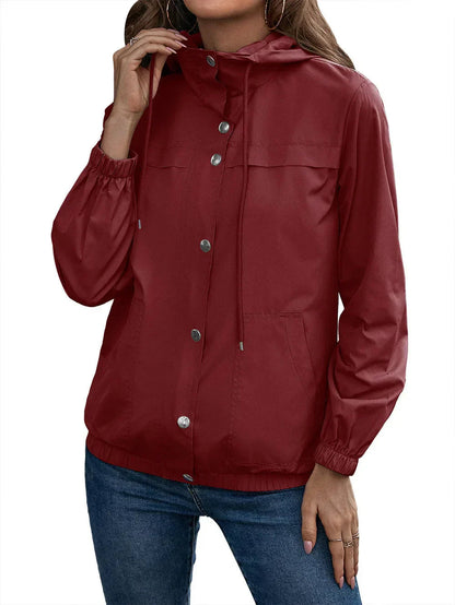 Damen Regenjacke Wasserdicht Mit Kapuze Langarm
