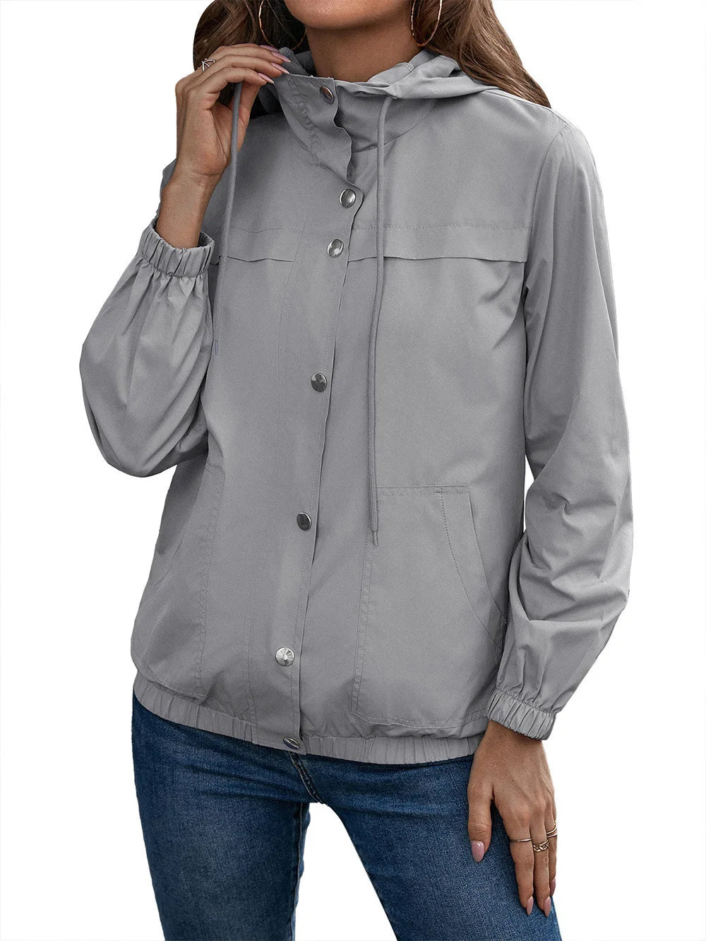 Damen Regenjacke Wasserdicht Mit Kapuze Langarm
