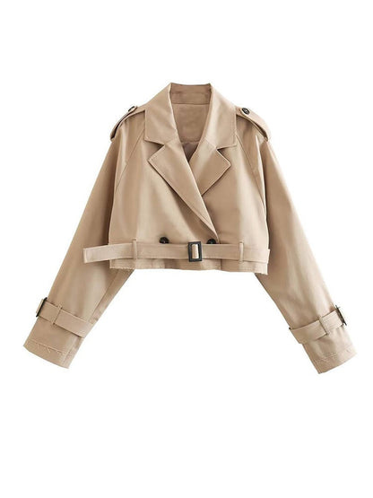 Eveloria Damen Trenchcoat Kurz Gürtel Beige