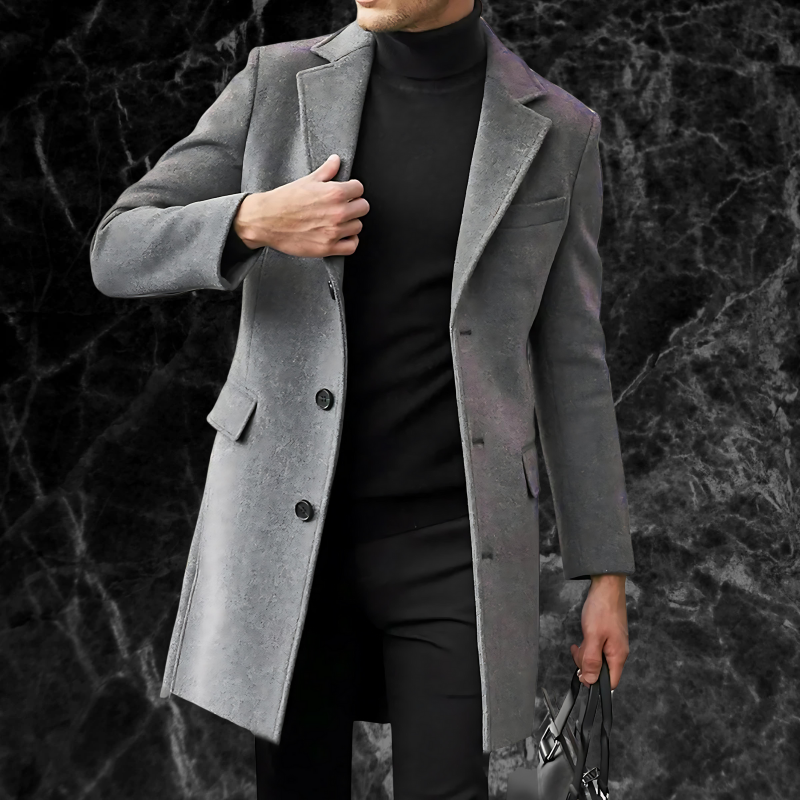 Herren Trenchcoat Halblang Einreihig Wolle - Eveloria