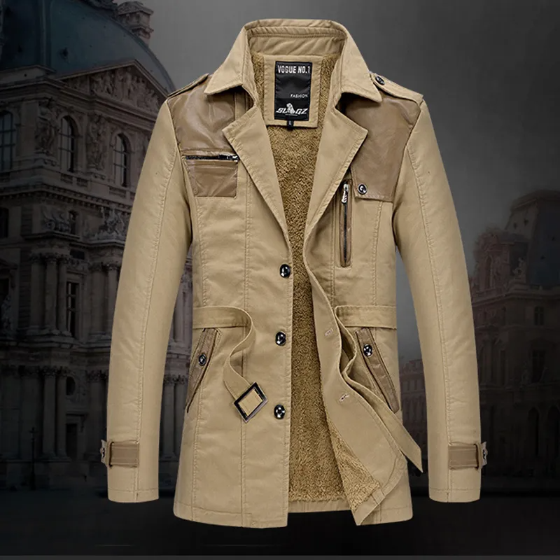 Herren Trenchcoat Fleecefutter Einfach Knopfleiste Schwarz - Eveloria