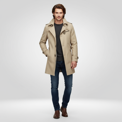 Herren Trenchcoat Klassisch Mittellang Einreihig Schwarz - Eveloria