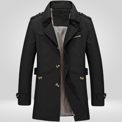 Trenchcoat | Klassisch | Mittellang | Einreihiger Mantel | Herren-Trenchcoat-Schwarz-M-Chaps Herrenmode