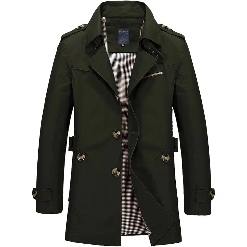 Trenchcoat – Klassischer, Mittellanger, Einreihiger Herren-Trenchcoat-Grün-M-Chaps Herrenmode