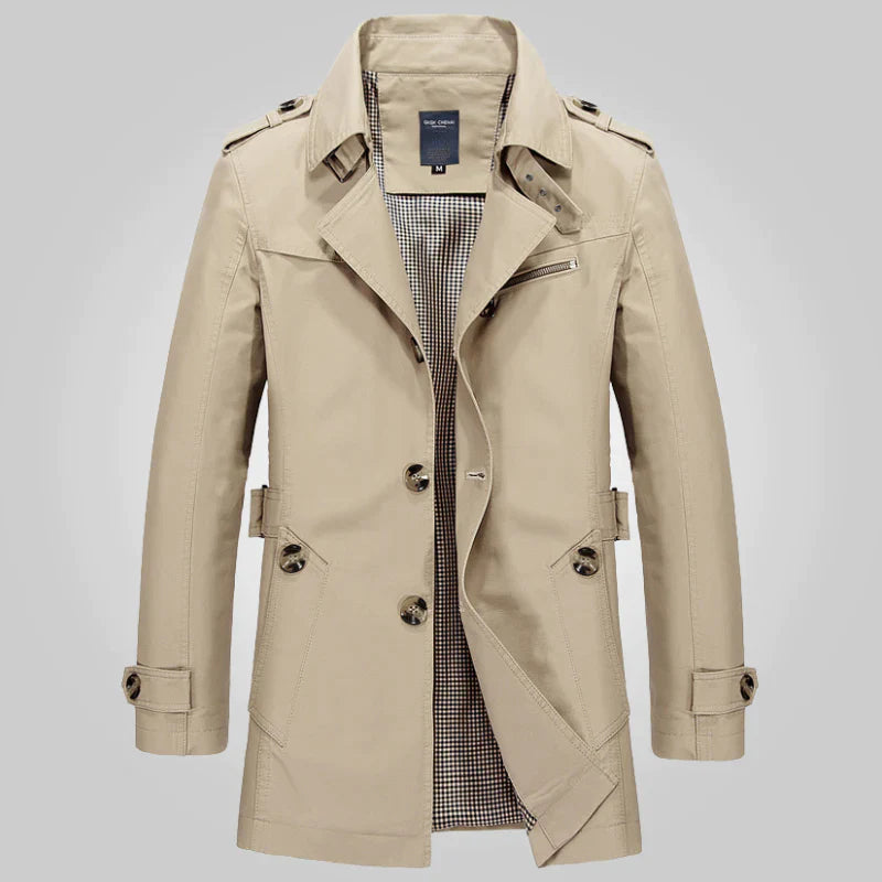Herren Trenchcoat Mittellang Wetterfest Braun - Eveloria