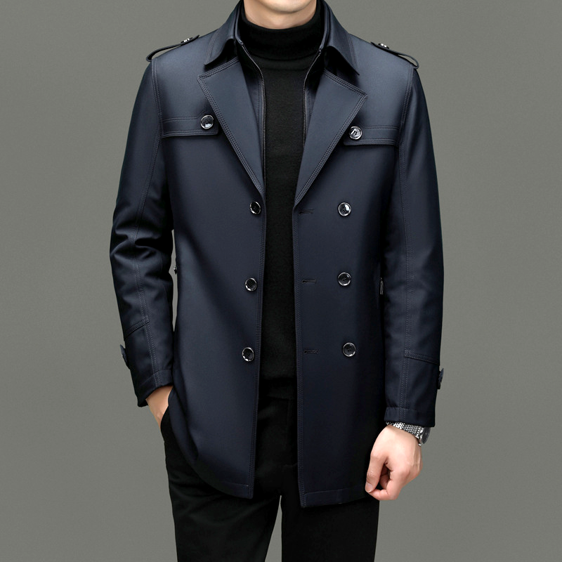 Herren Trenchcoat Mittellang Zweireiher Beige - Eveloria