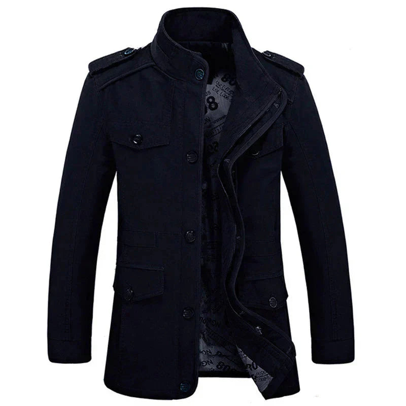 Trenchcoat für Herren - Einreihige Herbstjacke mit schmaler Passform und Reißverschluss-Holzkohle Schwarz-L-Chaps Herrenmode
