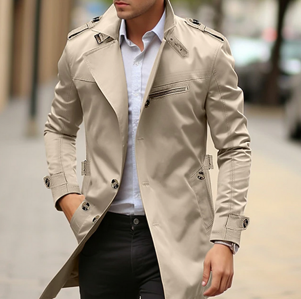 Herren Trenchcoat Klassisch Mittellang Wasserfest Beige - Eveloria