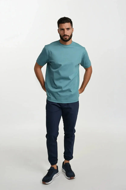 Männer T-Shirt Einfach Rundhals Türkis - Eveloria
