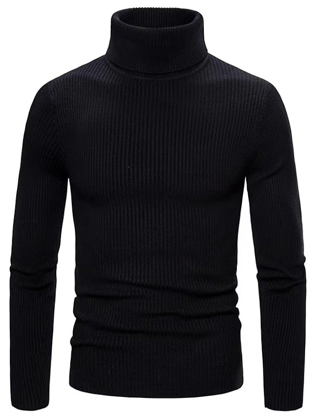 Herren Strickpullover Langärmelig Gerippt Schwarz - Eveloria