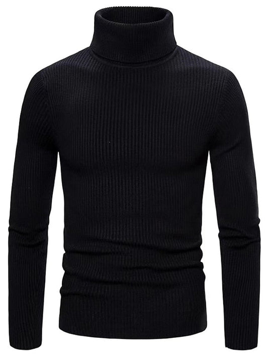 Herren Strickpullover Langärmelig Gerippt Schwarz - Eveloria