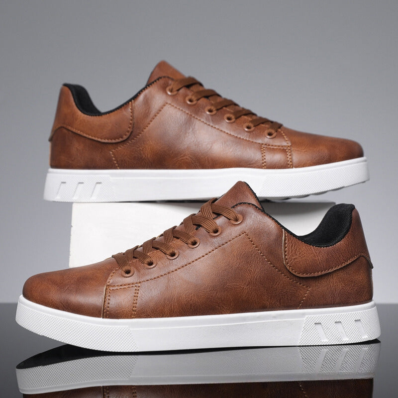 Herren Turnschuhe Leder Bequem Schnürschuhe Schwarz - Eveloria