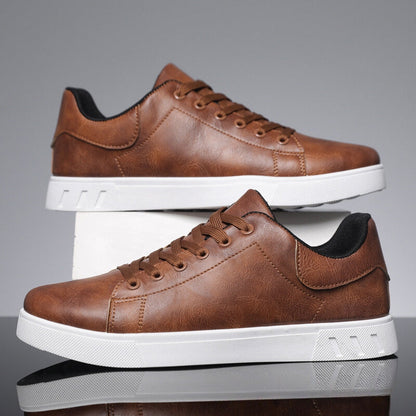 Herren Turnschuhe Leder Bequem Schnürschuhe Schwarz - Eveloria
