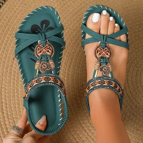 Eveloria Damen Flache Sandalen Boho Stil