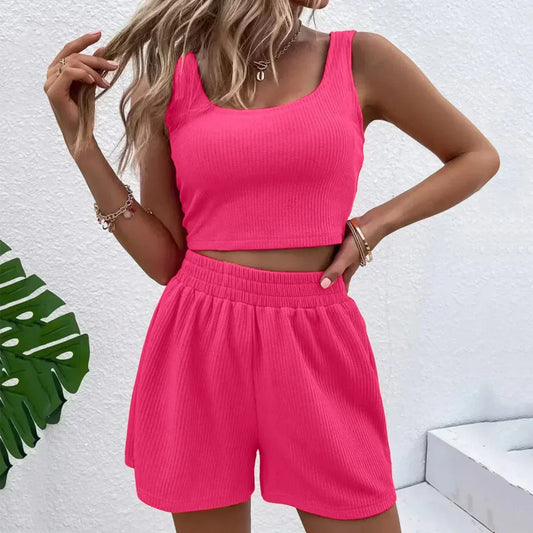 Damen High Waist Shorts Lounge Set Baumwolle Beige - Eveloria