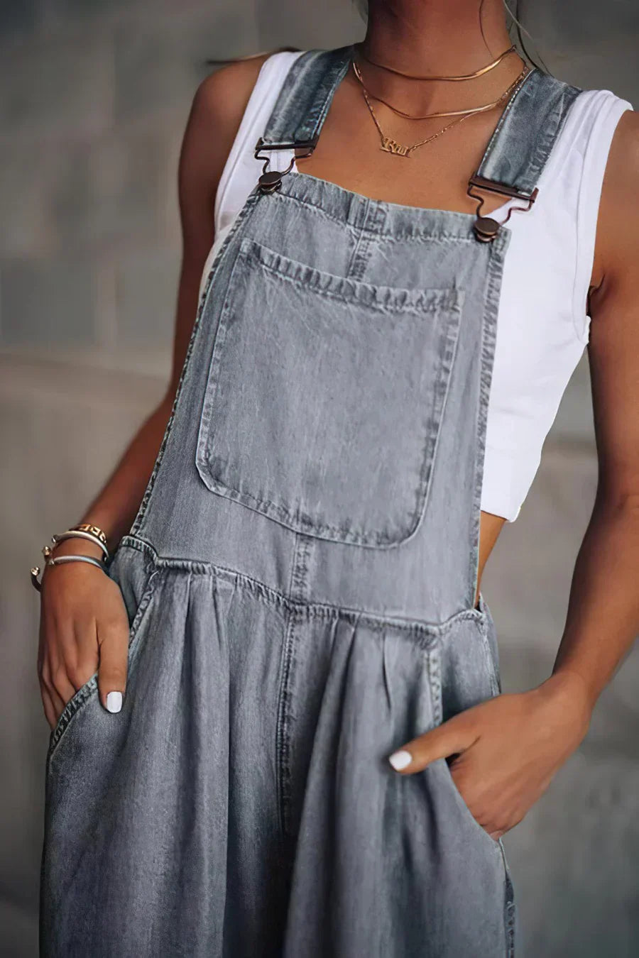 Eveloria Damen Denim-Overall Armlos Trendig Blau - Eveloria