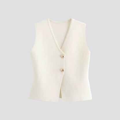 Eveloria Damen Ärmellose Strickweste Goldknopfverschluss