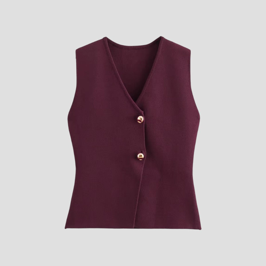 Eveloria Damen Ärmellose Strickweste Goldknopfverschluss