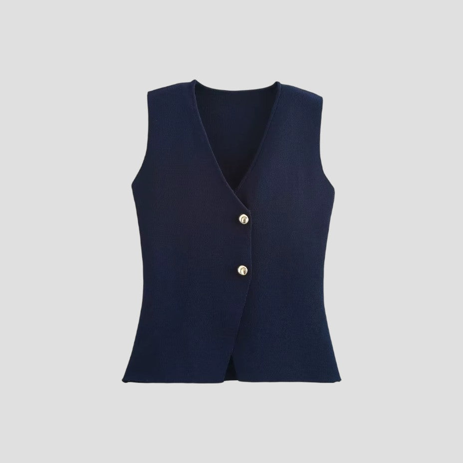 Eveloria Damen Ärmellose Strickweste Goldknopfverschluss