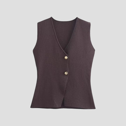 Eveloria Damen Ärmellose Strickweste Goldknopfverschluss