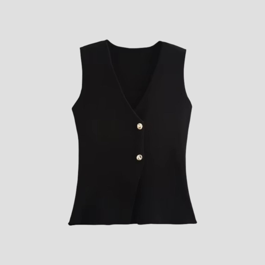 Eveloria Damen Ärmellose Strickweste Goldknopfverschluss