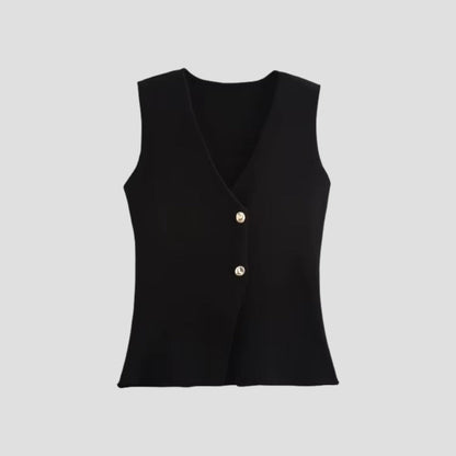 Eveloria Damen Ärmellose Strickweste Goldknopfverschluss