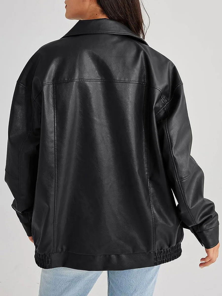 Übergroße Lederjacke – Kunstleder – Reißverschluss – Leder-Bomberjacke – Damen-Lederjacke-Chaps Herrenmode