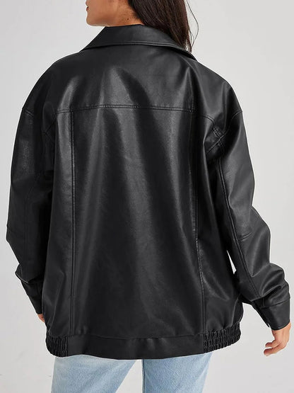 Übergroße Lederjacke – Kunstleder – Reißverschluss – Leder-Bomberjacke – Damen-Lederjacke-Chaps Herrenmode