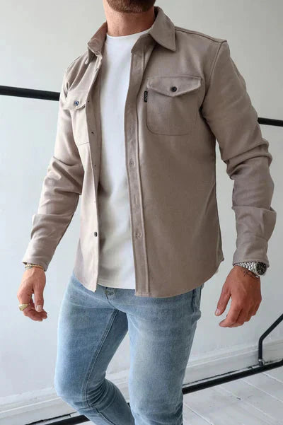 Überhemd - Brusttaschen - Knopfleiste - Hemdjacke - Herrenbekleidung-Aprikose-S-Chaps Herrenmode