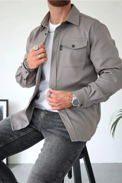 Überhemd - Button-Up - Langarm - Hemdjacke - Herrenjacke-Hellgrau-XS-Chaps Herrenmode