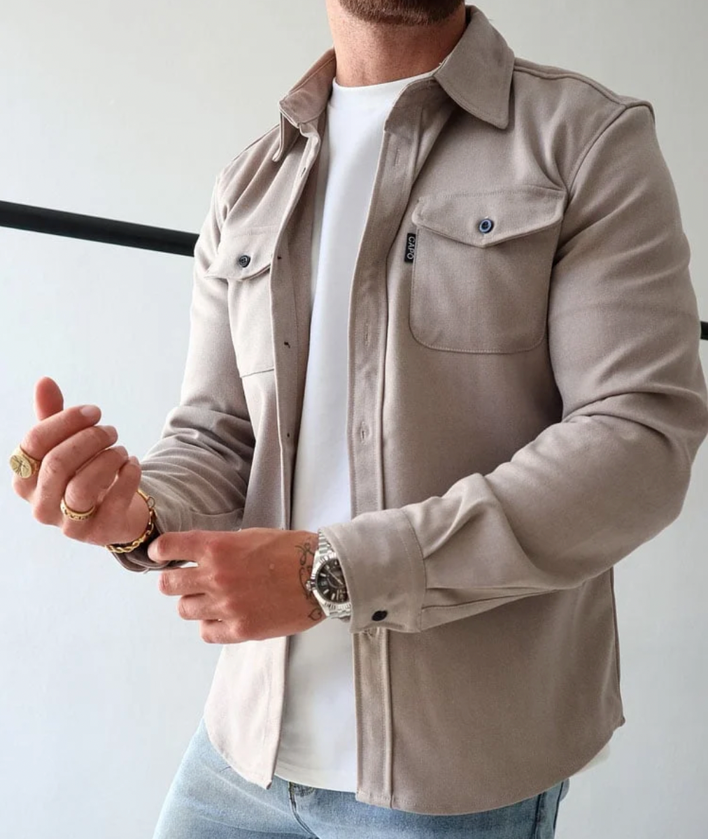 Herren Überhemd Button-Up Umlegekragen Baumwolle Blau - Eveloria