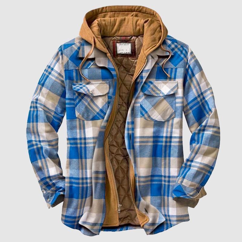 Überziehjacke | Kariert | Kapuzenjacke | Steppfutterjacke | Herrenjacke-Blau-S-Chaps Herrenmode