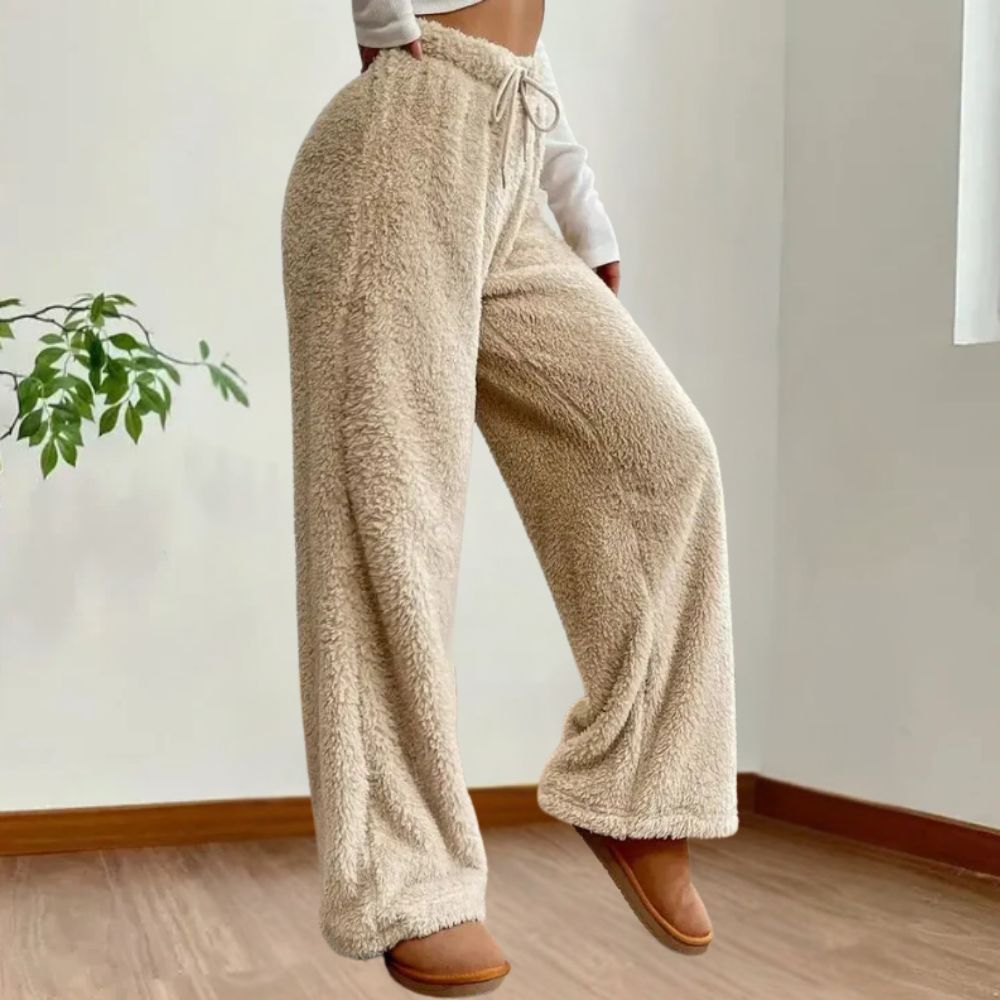 Damen Plüschhose Weich Kuschelig Beige - Eveloria