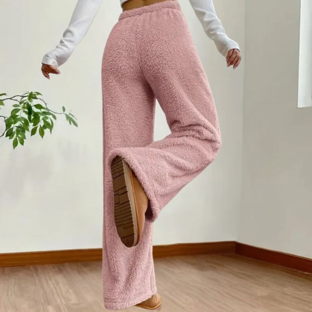 Damen Plüschhose Weich Kuschelig Beige