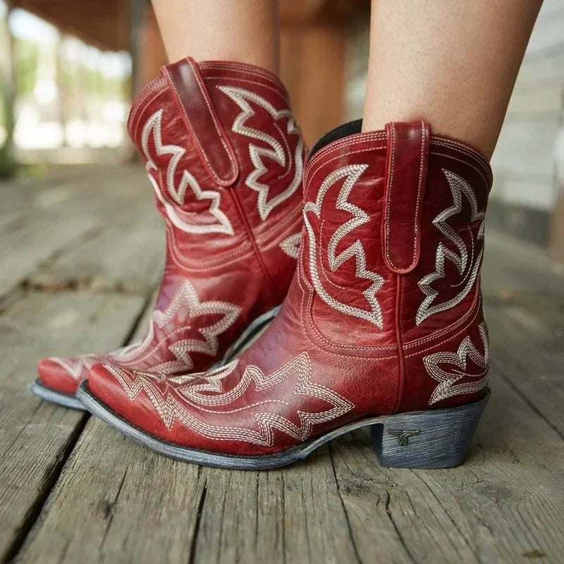 Eveloria Damen Cowboy-Stiefel Bestickt Leder