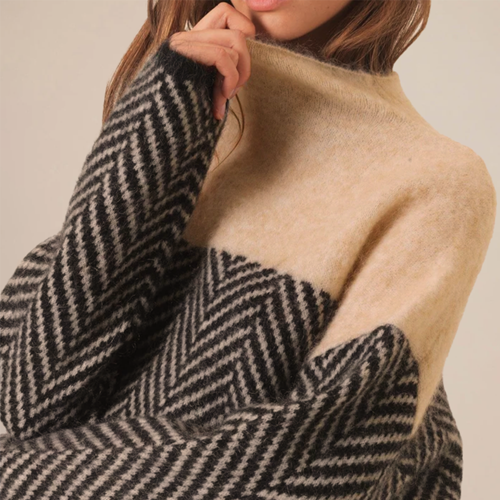 Damen Strickpullover Lockere Passform Hoher Kragen