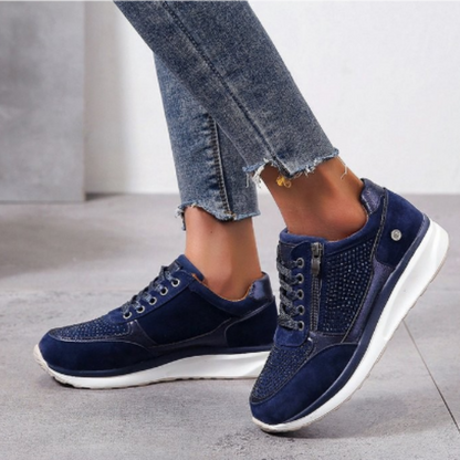 Damen Schnürsneaker Strass Plateau