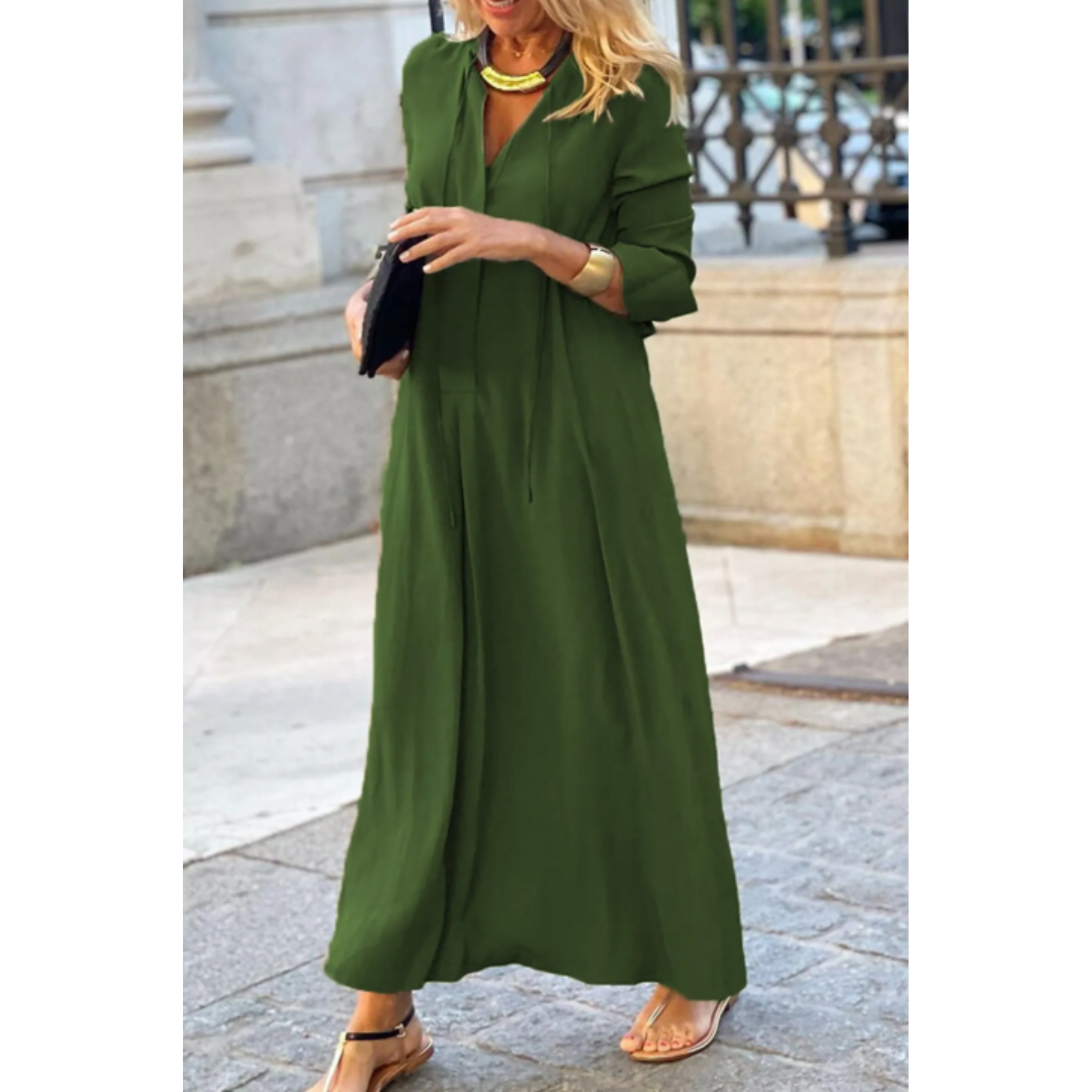 Damen Maxi Abendkleid V-Ausschnitt Langärmlig