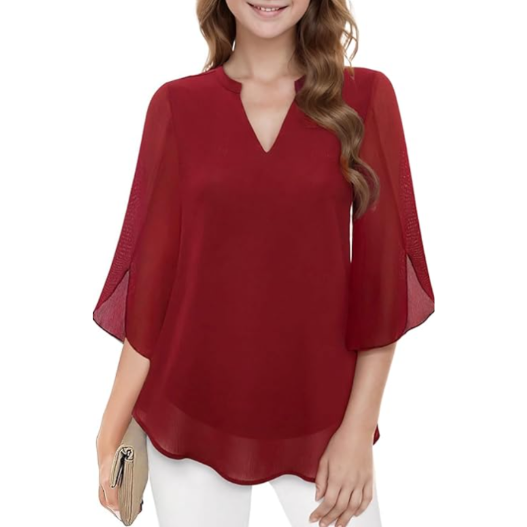 Damen Bluse V-Ausschnitt Leicht Luftig Pastell