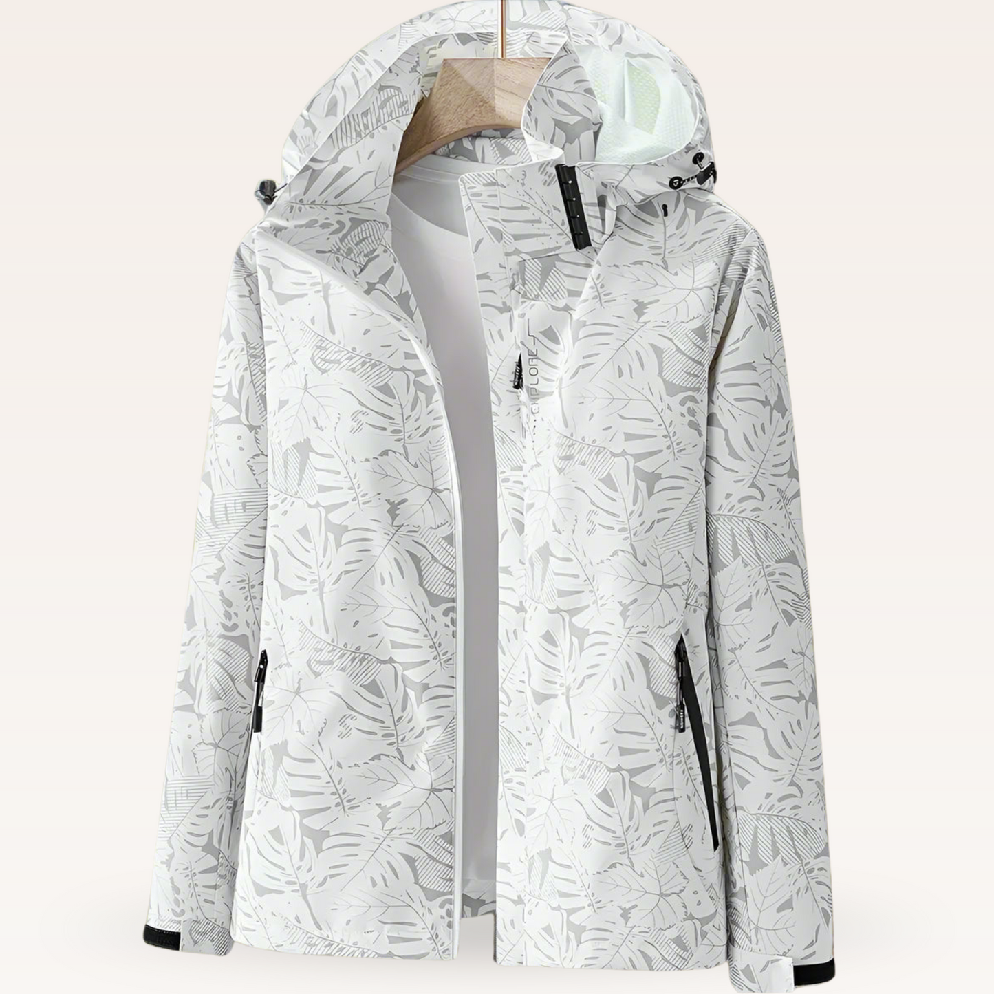 Damen Freizeitjacke Wasserabweisend Blattmuster Schwarz - Eveloria