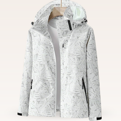 Damen Freizeitjacke Wasserabweisend Blattmuster Schwarz - Eveloria